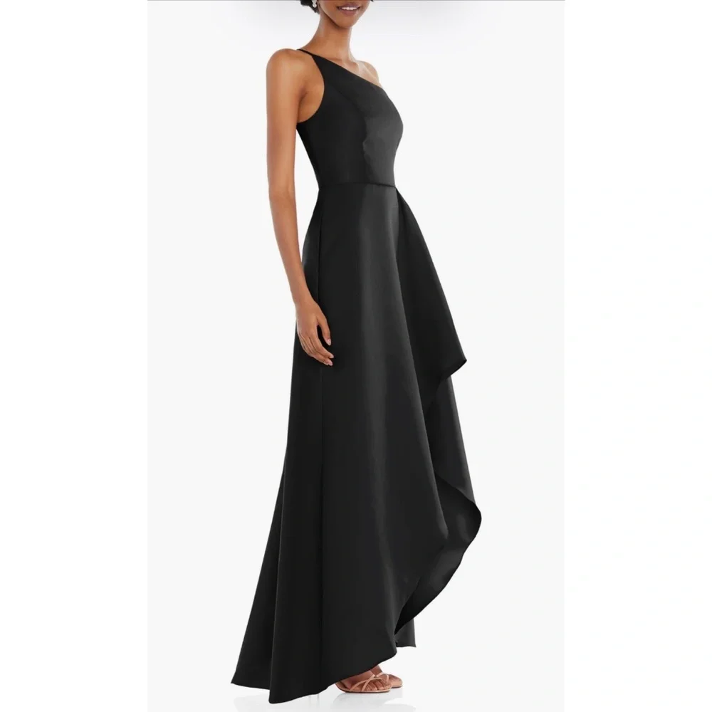 NEW Alfred Sung D831 One Shoulder Draped Front Satin Gown Black size 2
